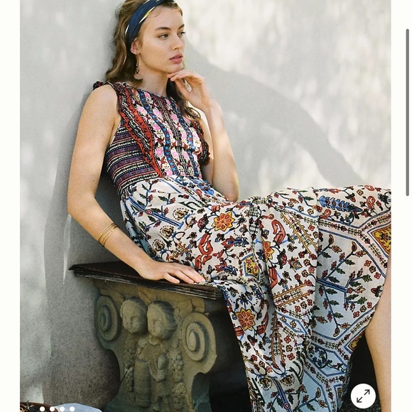 Anthropologie Dresses & Skirts - Vineet Bahl Anthropologie Valerie Embroidered Maxi Dress 10 Floral Boho Batik
